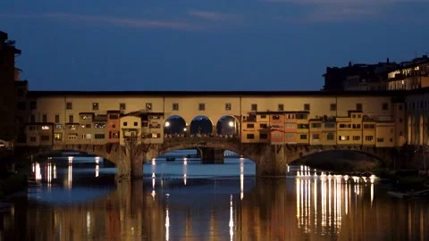 Night view of the Ponte Vecchio bridge in Florencee Stock Footage 161224873