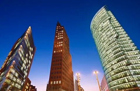 Night view at Postdamer Platz in Berlin. Stock Photos