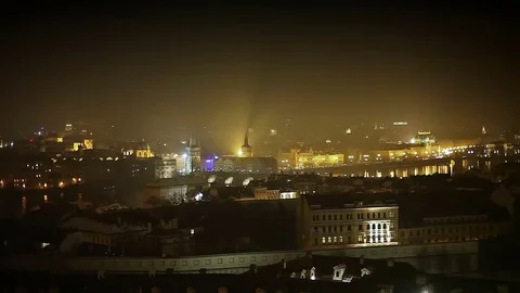 Night view of Prague lights and buildings from the hill Stock Footage 73397038