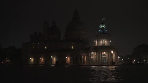 Night view of Punta della Dogana and Santa Maria della Salute Venice Italy Video stock 325777981