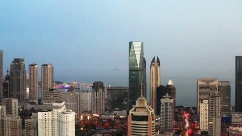 Night view of Qingdao business area Stock Footage 238519636