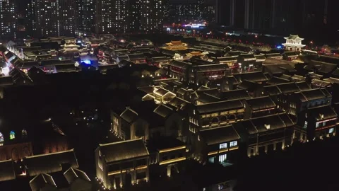 Night view of Qingdao Jimo ancient city, China Stock Footage 168914253
