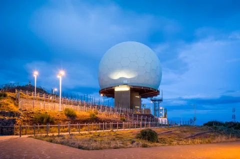 Night view of radar at Pico do Arieiro, Madeira island Stock Photos