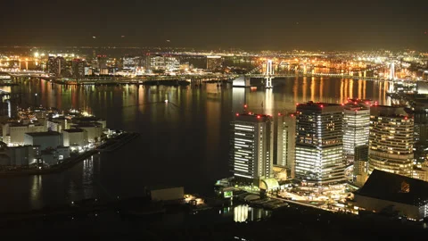 Night View of Rainbow Bridge and Minato District Video stock 248723441
