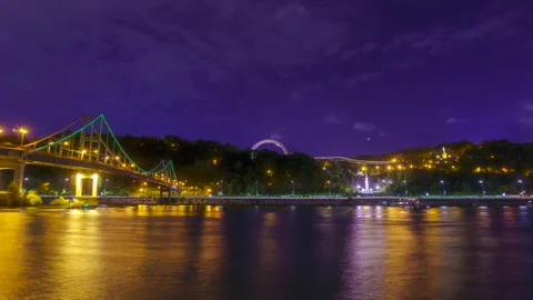 Night view of the right bank of Kyiv city Center Timelapse Stock Footage 201219169