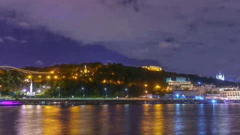 Night view of the right bank of Kyiv city Center Timelapse Stock Footage 201219170
