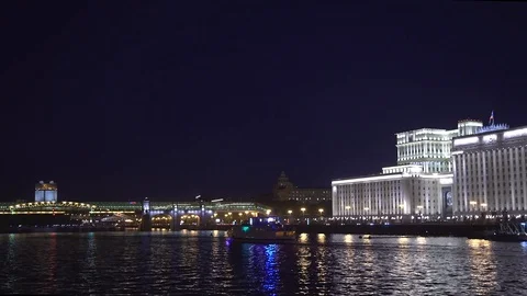 Night view of the river. Beautiful view of the city with the river Moscow. Stock Footage 109601995