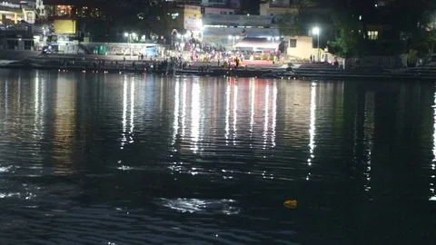 Night view of river ganga in Rishikesh Видео 88232076