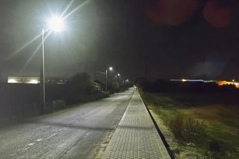 Night view on the road with lanterns Stock Photos