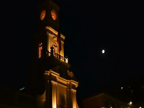A night view of the Royal Court Palace in Santiago Stock Footage