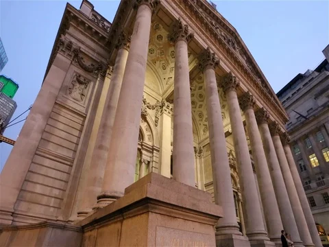 Night view of Royal Stock Exchange, and Bank of England Stock Footage