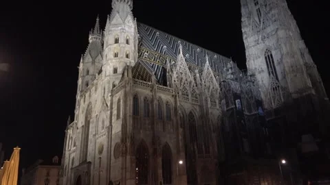 Night view of Saint Stephen's Cathedral in Vienna, Austria. 27 March 2019 Video stock 276138664