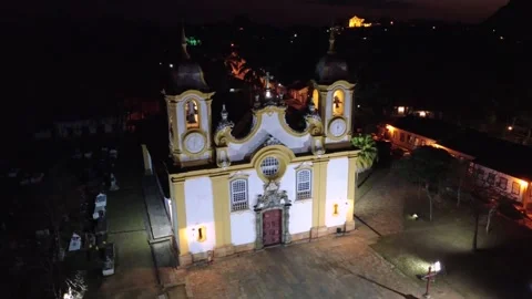 Night View of Santo Antonio Main Church in Tiradentes Stock Footage 314918785
