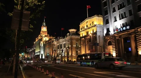 Night view of Shanghai The Bund Stock Footage 44782246