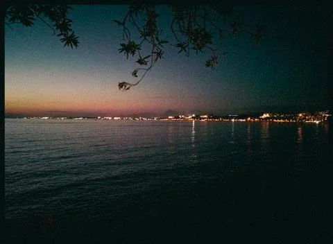 Night view of the Side beach in Turkey Stock Photos