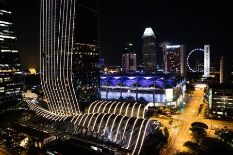 Night view Singapore Downtown, Convention Centre Stock Photos