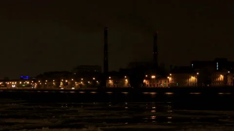 Night view of the Sinop waterfront in St. Petersburg, Russia. Full HD Video stock 48953695