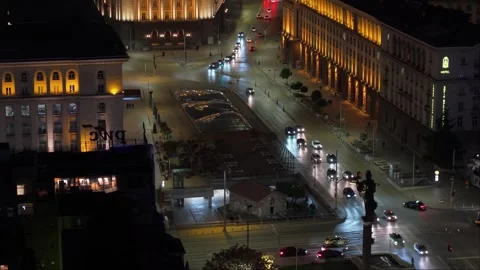 Night View of Sofia Center Revealing National Assembly and Alexander Nevsky Stock Footage 321936819