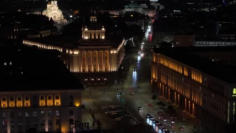 Night View of Sofia City Center with National Assembly and Alexander Nevsky Stock Footage 322559266