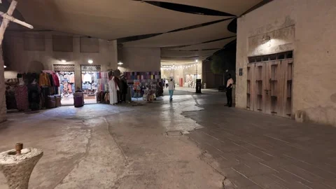 A night view of Souk Al Seef, a popular leisure district along Dubai Creek Stockbeeldmateriaal 332230980