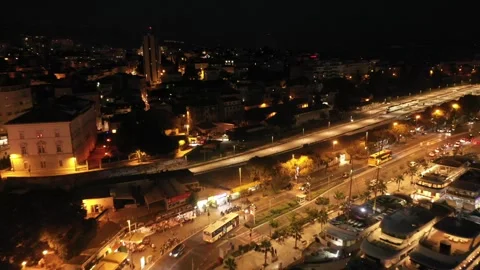 Night View of Split Harbor and Train Station 스톡 동영상 301893751