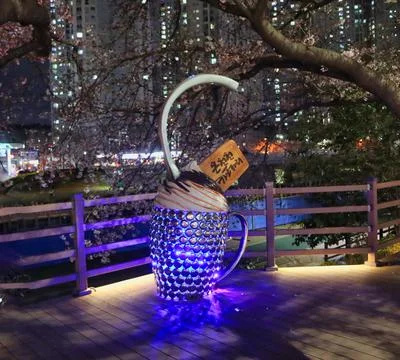 Night view of spring oncheoncheon stream, Busan, South Korea, Asia. Stock Photos