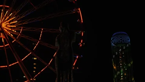  Night view of the statue of Ali and Nino Stock Footage 221103821