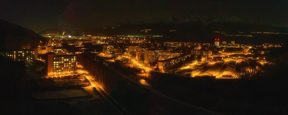 Night view of the sub-Tatra town of Svit Stock Photos