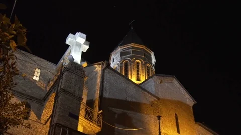 Night view of Tbilisi, the bright lights of the Old Town of Tbilisi, the area in Stock Footage 83677779