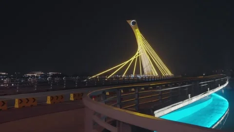 Night view technology bridge Video stock 318832997