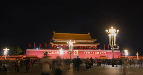 Night View, Tiananmen Square (Time-lapse) Stock Footage 132396705