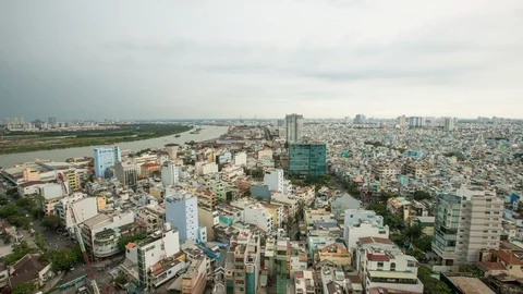 Night view Time lapse of Ho Chi Minh City, Vietnam. Stock Footage 105837247