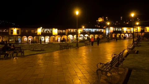 Night view timelapse featuring people walking on Plaza Mayor Stock Footage 87052163