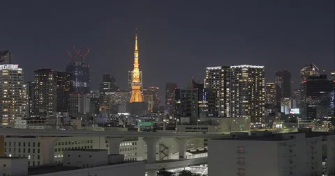 Night view of the Tokyo, Japan. Highway and car movement. Pan Right to Left. Stock Footage 166327079