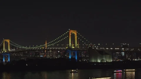 Night view of Tokyo seen from Tokyo Bay - Pan right to left Stock Footage 99878060