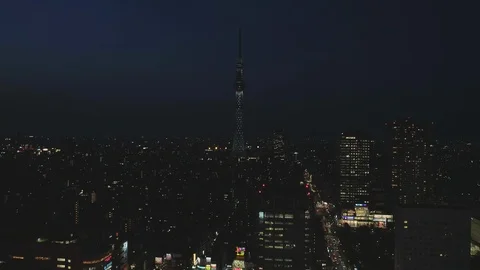From the night view of Tokyo,Tilt down to the station Stock Footage 108703953