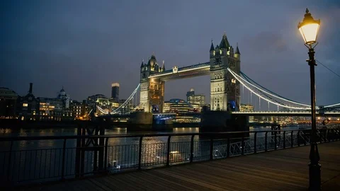 Night view of Tower Bridge and river Thames Stock Footage 72860459