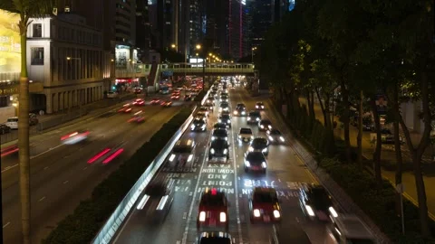 Night View of Traffic Light Trails on Gloucester Road in Wan Chai 스톡 동영상 334442431