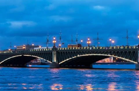 Night view of The Trinity Bridge. St Petersburg. Russia Stock Photos
