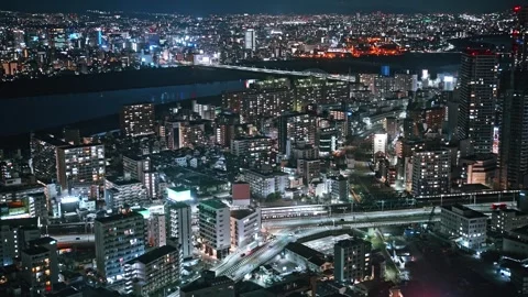 Night view of Umeda Sky Building in Osaka, Japan Video stock 301519835