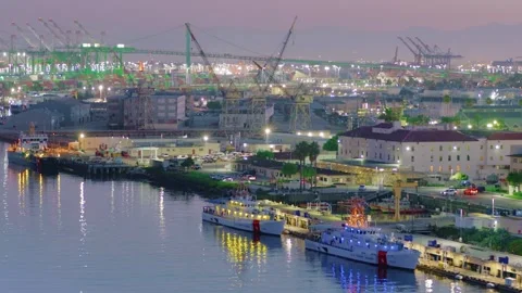 Night view of U.S. Coast Guard Base Los Angeles-Long Beach Video stock 324503371