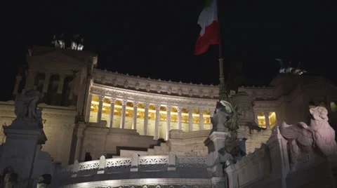 Night View of the Victor Emmanuel Monument in Rome Stock Footage 32207092