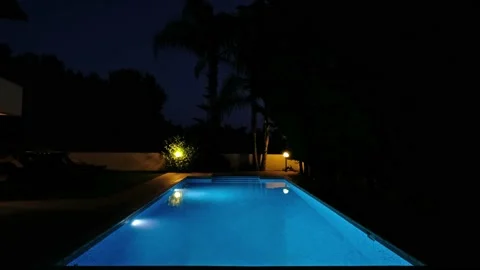 The night view of the villa swimming pool. Pissouri village. Stock Footage 132409331