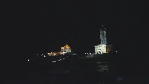 Night view of Vivekananda Rock Stock Footage 112061749