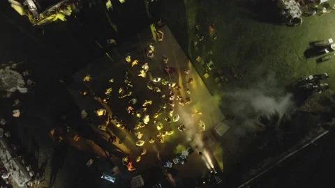Night view of the wedding dance floor, taken by drone Stock Footage 201848367