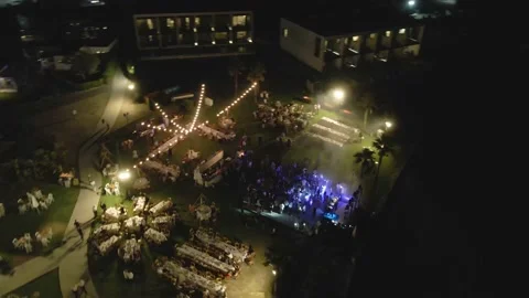 Night view of the wedding dance floor, taken by drone Stock Footage 201848392