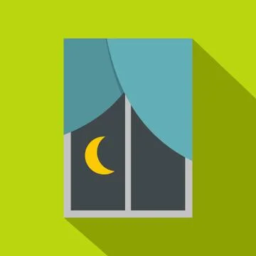 Night view from a window icon, flat style Ilustración de archivo