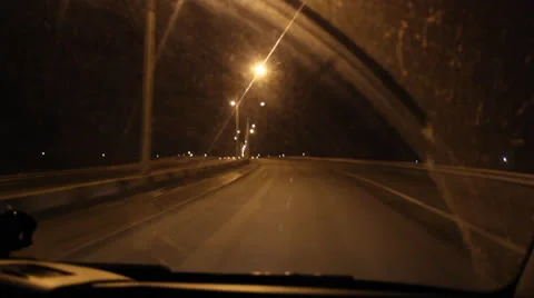 Night view from the windshield car window Stock Footage 24013243