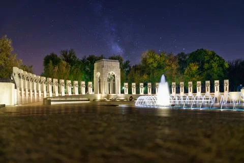 Night view of the World War II Memorial in Washington, D.C. Stock Photos
