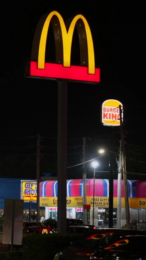 Night View of World's Largest McDonald's in Vertical Format Stock Footage 319809071